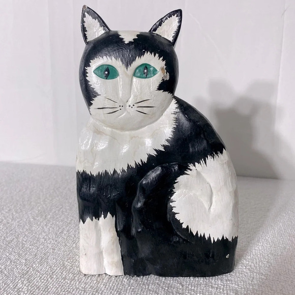 James Haddon Hand  Carved Wood Folk Art Cat Statue Kitty - Picture 6 of 16